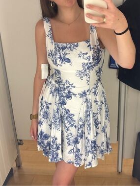 Crystal Doll White Dress with Blue Floral Print - Mini